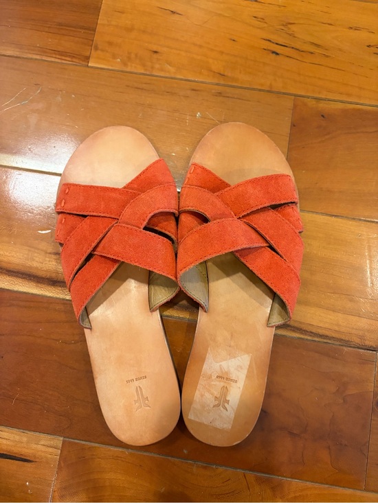 Frye Shoes - Frye Orange Suede Crisscross Slide Mules